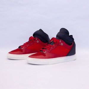 Balenciaga Mens Red Navy Blue Neoprene Strap High Top Sneakers N3812